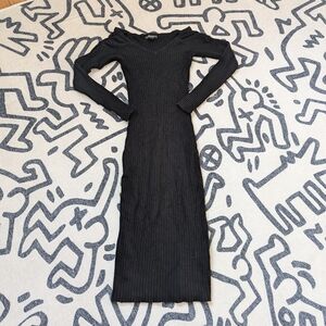 Guess Long Black Ribbed Bodycon Dress XS